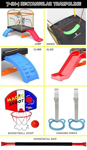 6.5FT Rectangle Trampoline with Swing Basketball Outdoor Climb Slide Trampoline for Kids Recreation Trampolines with Enclosure Safety Net - color: 6.5ft trampoline
