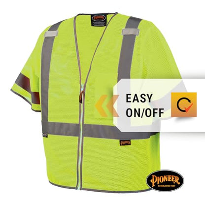 Pioneer Hi Vis Sleeved Mesh Safety Vest for Men & Women - Breathable- Reflective Tape - Pockets - Class 3 - Yellow/Green - color: Green, size: Small