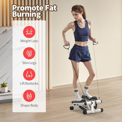 2-in-1 Mini Stepper Machine with Resistance Bands, Compact Under Desk Stair Stepper with Adjustable Hydraulic Resistance, Quiet Low Impact Cardio Stepper with LCD for Home Gym Office