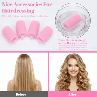 24Pcs Pink Sponge Rollers for Hair, Soft Sponge Curlers for Hair, No Heat Foam Rollers(2.36×1.18in,Pink) - color: Pink