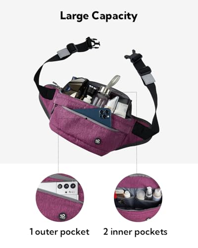 WATERFLY Running Belt Fanny Pack: Runner Marathon Jogging Waist Pack Sport Workout Exercise Fitness Phone Holder Belt for Men Women Jogger Slim Waistband Black - color: Purple