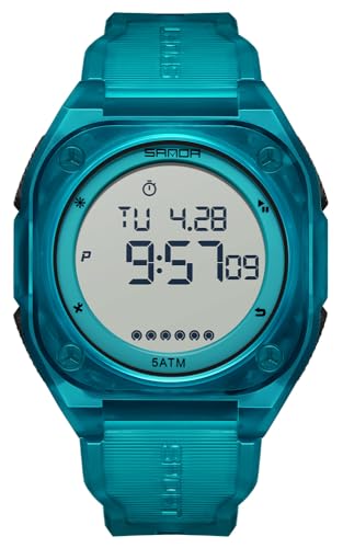 FANMIS Men's Digital Sports Watch Big Face Stopwatch Outdoor Rubber Strap - color: Turquoise Blue