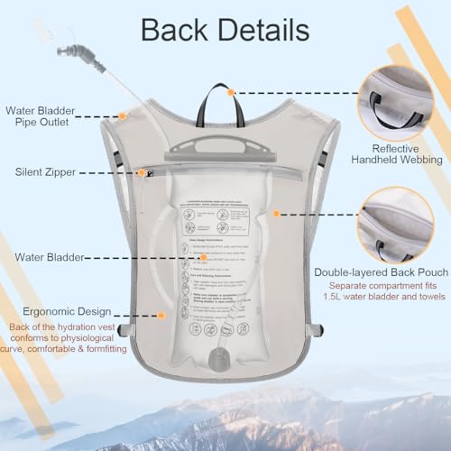 Running Vest Hydration Backpack for Men Women, Lightweight Breathable Hydration Packs, Adjustable Chest Straps Daypack, Reflective Water Running Vest for Marathon, Trail, Hiking, Cycling - color: Grey