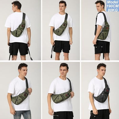 NICGID Sling Bag Chest Shoulder Backpack Crossbody Daypack for Men Women - color: Army Green-2620n