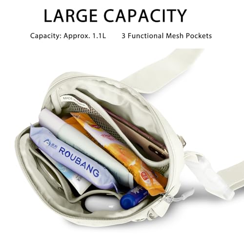 Goloni Women Waterproof Crossbody Fanny Pack Adjustable 1.1L Waist Belt Bag - color: White