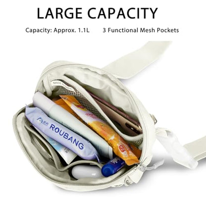 Goloni Women Waterproof Crossbody Fanny Pack Adjustable 1.1L Waist Belt Bag - color: White