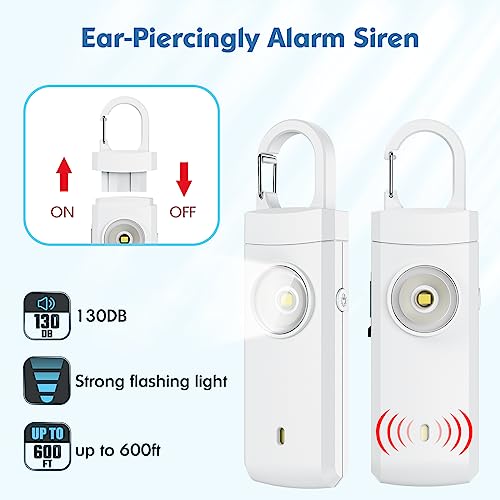 Rechargeable Personal Alarm for Women - Christmas Birthday Gifts for Women, Daughter, College Student, Teen Girl, Elders, Kids, Siren Alarm, USB Charging, White - color: White