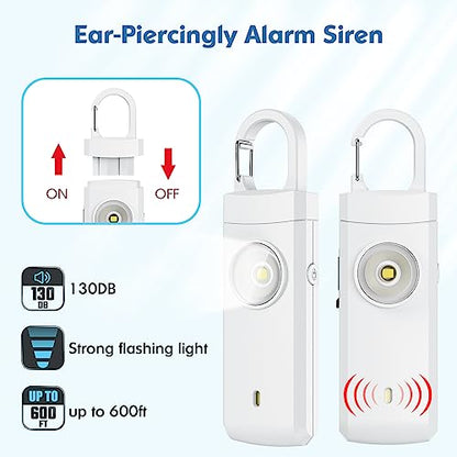 Rechargeable Personal Alarm for Women - Christmas Birthday Gifts for Women, Daughter, College Student, Teen Girl, Elders, Kids, Siren Alarm, USB Charging, White - color: White