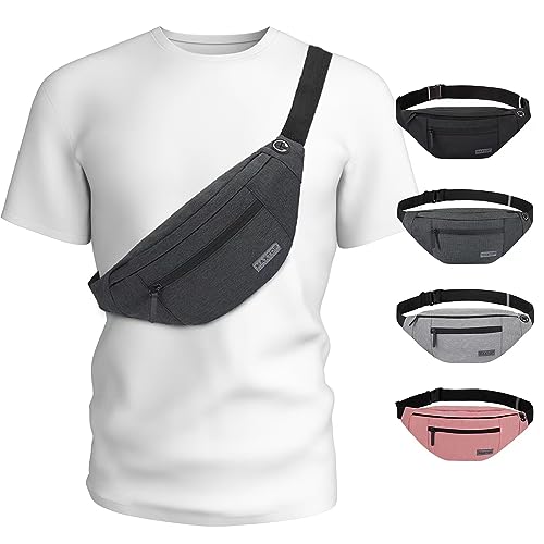 Small Crossbody Fanny Pack Women Men Shoulder Sling Bag Carrying All Phones - color: Dark Grey