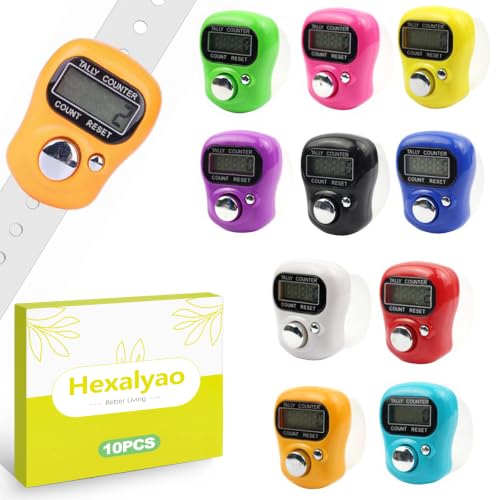Hexalyao 10 Pack Finger Counter Clicker Mini Digital Hand Tally Ring Adjustable Lap Counter for Knitting Crochet Sports Coaching Classroom Event People Counting Tool Portable Design