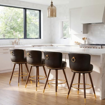 SeekFancy 26 Inch Black Leather Swivel Counter Bar Stools Set of 4 - color: Black, size: 26" Counter Height-4 Pieces
