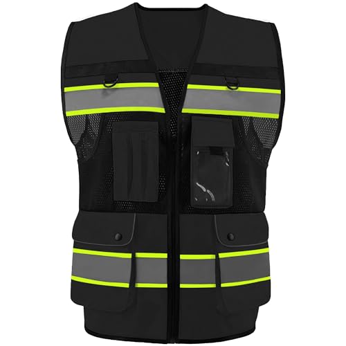 Safety Vest High Visibility Reflective Construction Vest for Men - color: Black, size: Small