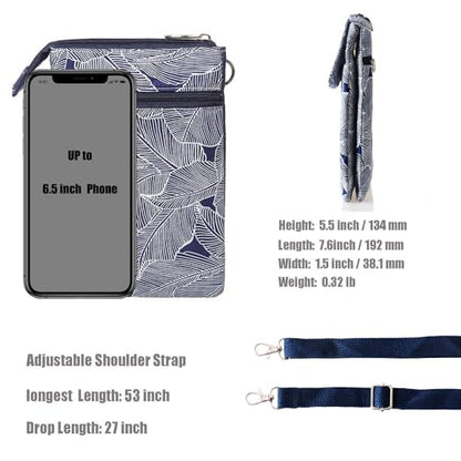 LassZone Canvas Cute Crossbody Bags for Women Mini Shoulder Handbag Cell Phone Purse Wallet Leaves Pattern Coin Pouch - color: Blue