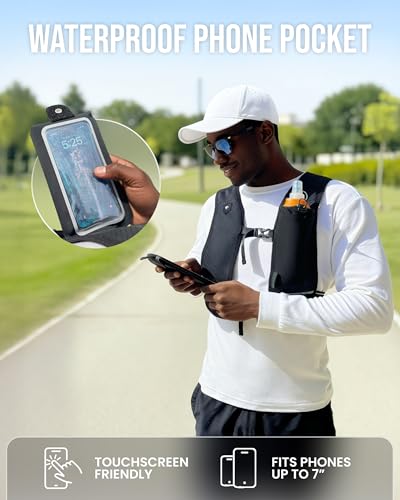 Running Vest for Women Men-Reflective Running Hydration Vest with 500ml Soft Water Bottle, Phone Holder, 2 LED Lights USB Rechargeable-7 Pockets Runners Backpack Marathon - size: X Small-Small