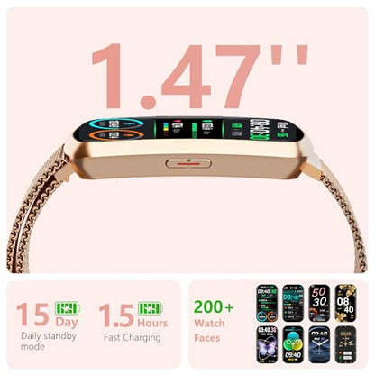 Health Fitness Tracker, Smart Watch with 24/7 Heart Rate, Activity Tracker with Blood Pressure and Blood Oxygen Monitor, 120 Sport Mode Waterproof Sleep Tracker for Women Men - color: Pink Gold