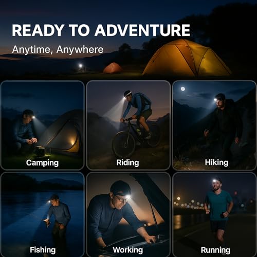 WARSUN WH02 LED Headlamp, Rechargeable Headlamp with Motion Sensor, Ultra-Light Bright Head Light with Dual Power, 5 Modes Red White Light for Hiking, Running, Fishing