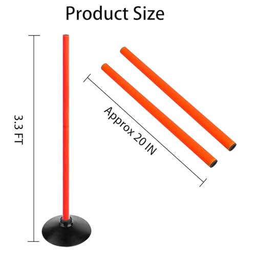 Orange Soccer Agility Poles Set Detachable Sports Trainning Speed Pole Slalom Poles with Rubber Base Sport Traning Equipment - color: Pack of 12, style: 3.3 FT
