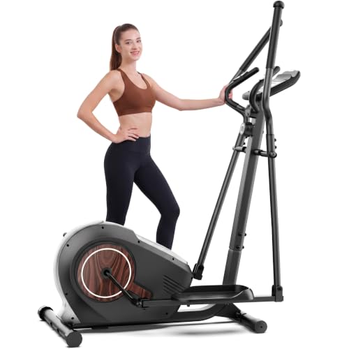 ANCHEER Elliptical Exercise Machine for Home, Ultra-Quiet 15dB Magnetic Elliptical Trainer, 14 Resistance Levels, 15.5" Stride, 500 LB Capacity, Real-Time Workout Tracking Monitor, 95% Pre-Assembled - color: Brown Silver