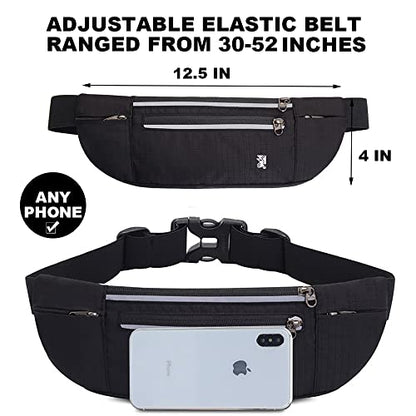 Peicees Fanny Pack with Water Bottle Holder Waist Bag for Men Women Water Resistant Lightweight Reflective Adjustable Running Belt Headphone Bag Travel Pocket for Outdoor Camping Fitness Hiking - color: New Black