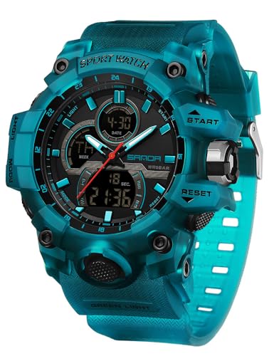 FANMIS Men Sports Outdoor Watch Analog Digital Multifunctional Black Watch - color: Z Turquoise Blue