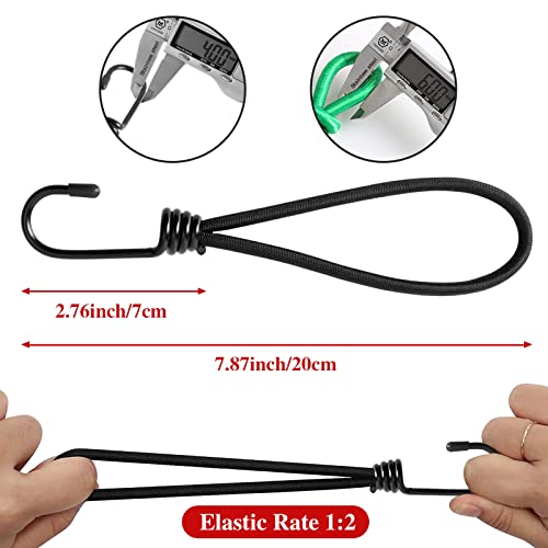 7 Inch Small Bungee Cord with Hooks-Black Bungee Cords Heavy Duty Outdoor Bungee Straps with Hooks for Camping, Tarps, Tents, Hiking,Hunting,Trucks and Boats (10 Pack)