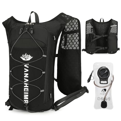 Ultralight Hydraion Running Vest with 2L Water Bladder for Men Women, Waterproof Water Backpack with Zipper Phone Pocket, Multipocket Hydropack Vest for Cycling Running Marathon Jogging, Black