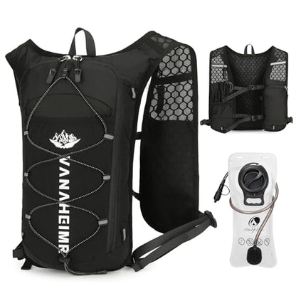 Ultralight Hydraion Running Vest with 2L Water Bladder for Men Women, Waterproof Water Backpack with Zipper Phone Pocket, Multipocket Hydropack Vest for Cycling Running Marathon Jogging, Black