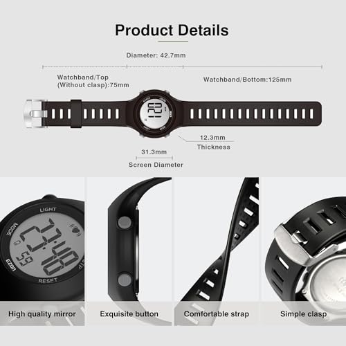 EZON Heart Rate Monitor Chest Strap and Digital Watch,5ATM Waterproof Fitness Tracker with HRM,Calories Burned,Stopwatch and Hourly Chime - Ideal Fitness Presents for Men and Women