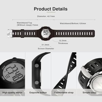 EZON Heart Rate Monitor Chest Strap and Digital Watch,5ATM Waterproof Fitness Tracker with HRM,Calories Burned,Stopwatch and Hourly Chime - Ideal Fitness Presents for Men and Women