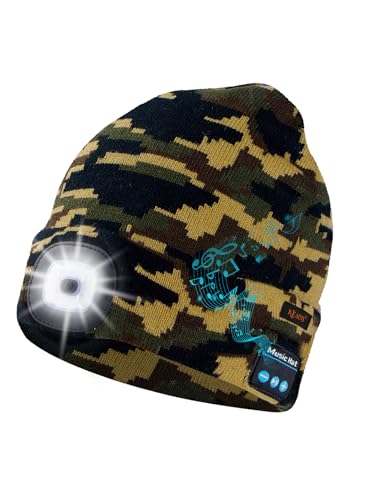 Keains Bluetooth Beanie with LED Light, Gifts for Men Women Dad Husband Him - color: Camouflage Green