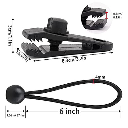 AOPRIE 10 Sets of Bungee Balls and Tarp Clips Black 6 Inches Ball Bungee Cord Heavy Duty Lock Grip Clamps Shark Fasteners Holder for Camping Tents Cargo Pool Awning Car Cover Holding Wire Hoses - size: 6 In Clips