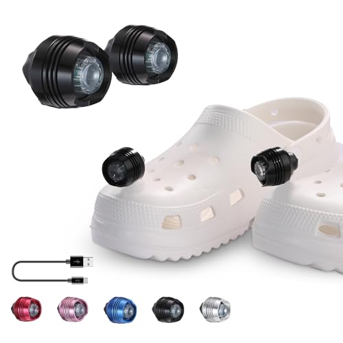 RAHAN Rechargeable Headlights for Clog, 2pcs Flashlight Clog Charm Attachment Accessories for Shoe with 3 Light Modes for Dog Walking, Camping, Running, Suitable for Adults Kids Boys Girls Men Women - color: X-Black