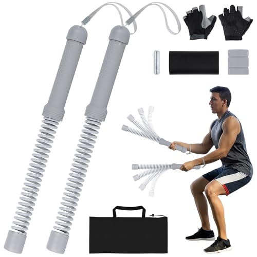 Ropeless Battle Ropes for Home Gym – 2Pcs Portable with Non-Slip Gloves - color: Grey