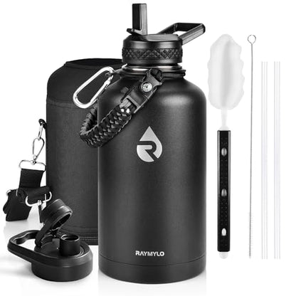 RAYMYLO Insulated Water Bottle 64 oz, Triple Wall Vacuum Stainless Steel - color: Magic Black, size: 64 Ounces