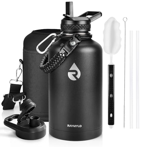RAYMYLO Insulated Water Bottle 64 oz, Triple Wall Vacuum Stainless Steel - color: Magic Black, size: 64 Ounces