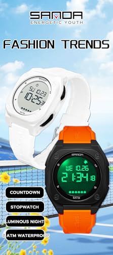 FANMIS Men's Digital Sports Watch Big Face Stopwatch Outdoor Rubber Strap - color: All White