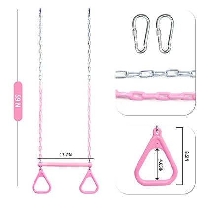 18" Pink Trapeze Swing Bar Rings 48" Heavy Duty Plastic Coated Chains Swing Set Accessories - color: Pink