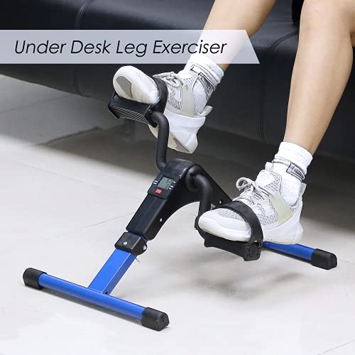 Folding Pedal Exerciser, Mini Exercise Bike Under Desk Bike - color: Blue