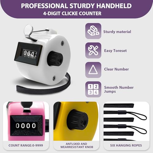 6 Pack Clicker Counter, Hand Tally Counters, 4 Digit Display Clicker - color: Candy Color