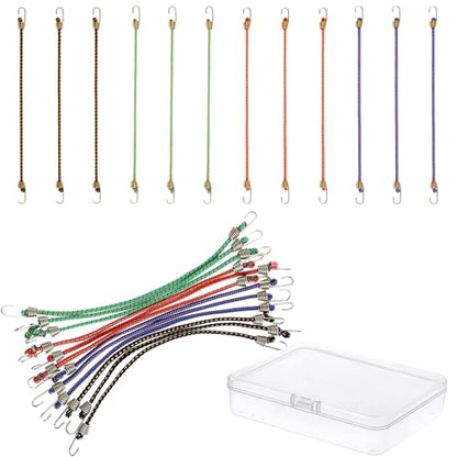 Small Bungee Cords with Hooks 12 Pieces, Mini Bungee Cord Hooks Adjustable Bungee Cord for Luggage Roof Rack Hang Outdoor Tent Tarp Bike Car RV Camping Tool Cargo Accessory