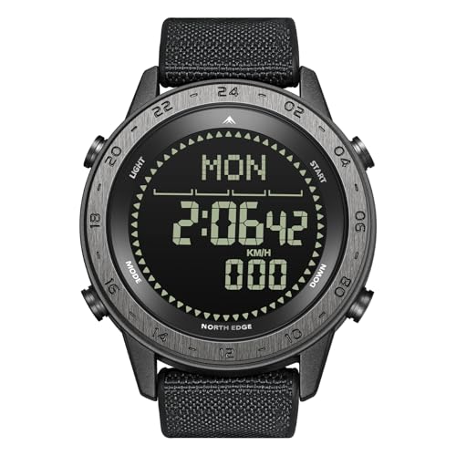 NORTH EDGE Men's Watches Military Watches for Men Carbon Fiber Waterproof for Men Date Display Nylon Army Tactical Sports Minimalist - color: Black, size: 44