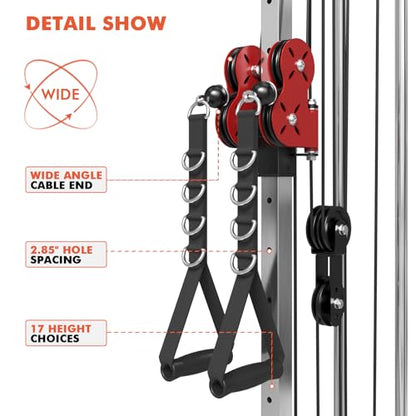 Mikolo Wall Mount Cable Station, Cable Crossover Machine with Dual Pulley System and 19/27 Adjustable Positions for Home Gym Fitness Equipment - color: RED, size: G3 Package(100LB Black Plates)