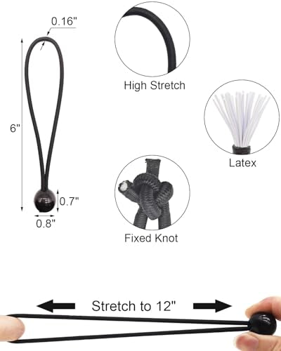ABINLIN Ball Bungee Cords 6 Inch, 50 Pcs Bungee Cords with Balls, Black - size: Black 6 Inch 50Pcs, style: Bungee Balls