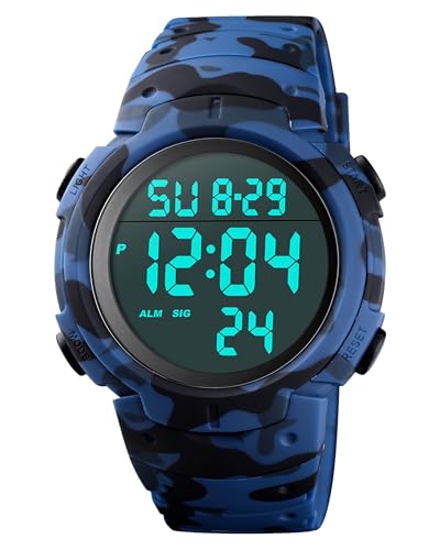 CakCity Digital Watch Mens, Waterproof Sport Wristwatch, Referee Stopwatch - color: Blue Camouflage