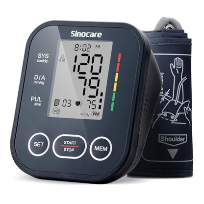Sinocare Blood Pressure Monitor, Upper Arm Blood Pressure Monitors for Home Use, Adjustable Arm Cuff 8.6"-16.5", One-Button Operation, Dual User, Accurate & Practical (Black) - color: Black