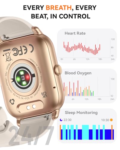 Smart Watches for Men Women, Fitness Tracker with Activity Counter/Sleep Monitor, IP68 Waterproof Smart Watch for Android iPhone iOS Compatible (Champagne Gold, 1.83) - color: Champagne Gold