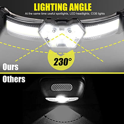 EXIN DECHEN LED Headlamp Rechargeable, 1200 Lumen Super Bright Headlamp Flashlight, 270° Wide Beam LED Headlamps with Red Taillight, 8 Mode Lightweight Waterproof Head Lamp