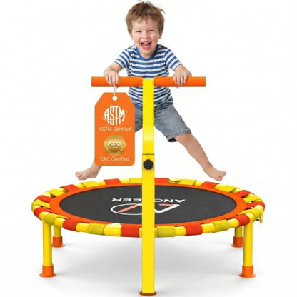 ANCHEER 38" Toddler Trampoline for Kids, ASTM Certified Foldable Mini Trampoline with Adjustable Foam Handle, Indoor & Outdoor Kids Trampoline, Quiet Design, 200 LBS Capacity, Easy Assembly - color: Yellow