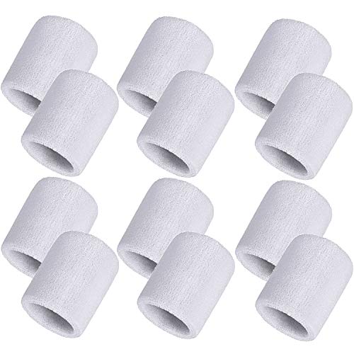 Bememo 12 Pcs Sweatbands Wrist Bands - color: White, size: 3.15 Inch