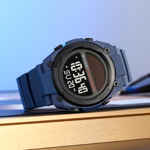 FANMIS Men's Solar Digital Sports Watch 50M Water Resistant Military Watch - color: Blue